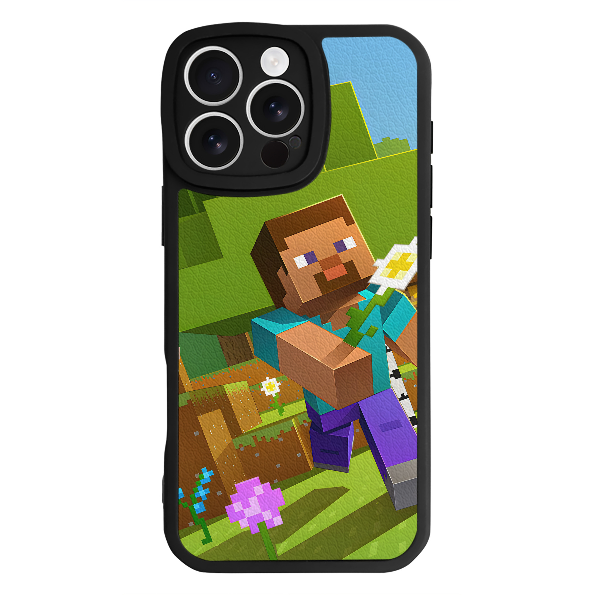 （画像用） マインクラフト ブロックの世界 Minecraft MC Block world 【iPhone 16シリーズ対応】シリコンスマホケース（レザー調） 材質：シリコン